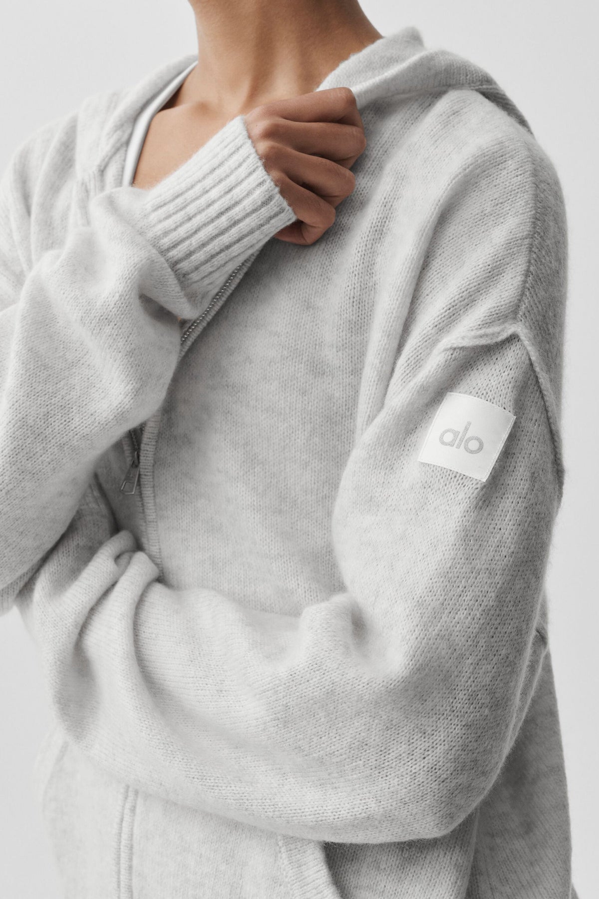 Sweat à capuche entièrement zippé New Class en laine et cachemire - Blanc chiné