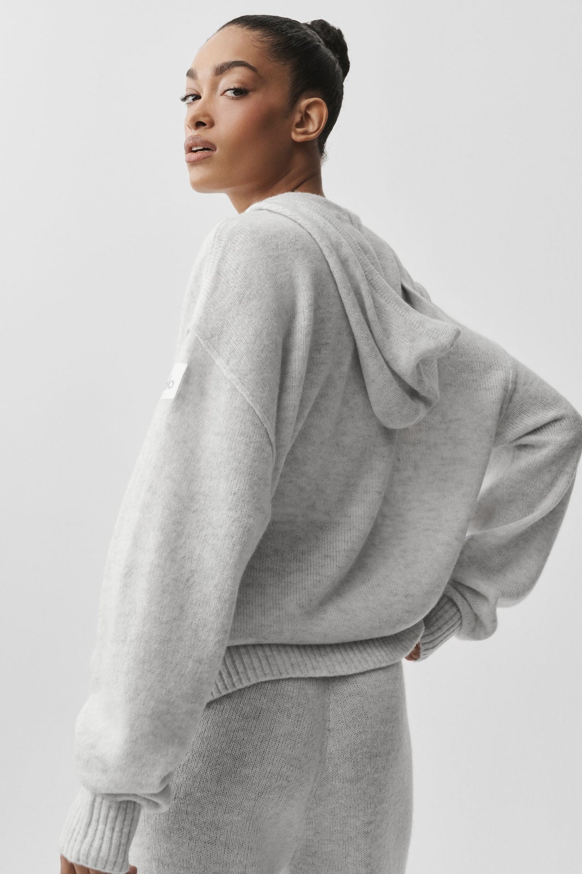 Sweat à capuche entièrement zippé New Class en laine et cachemire - Blanc chiné