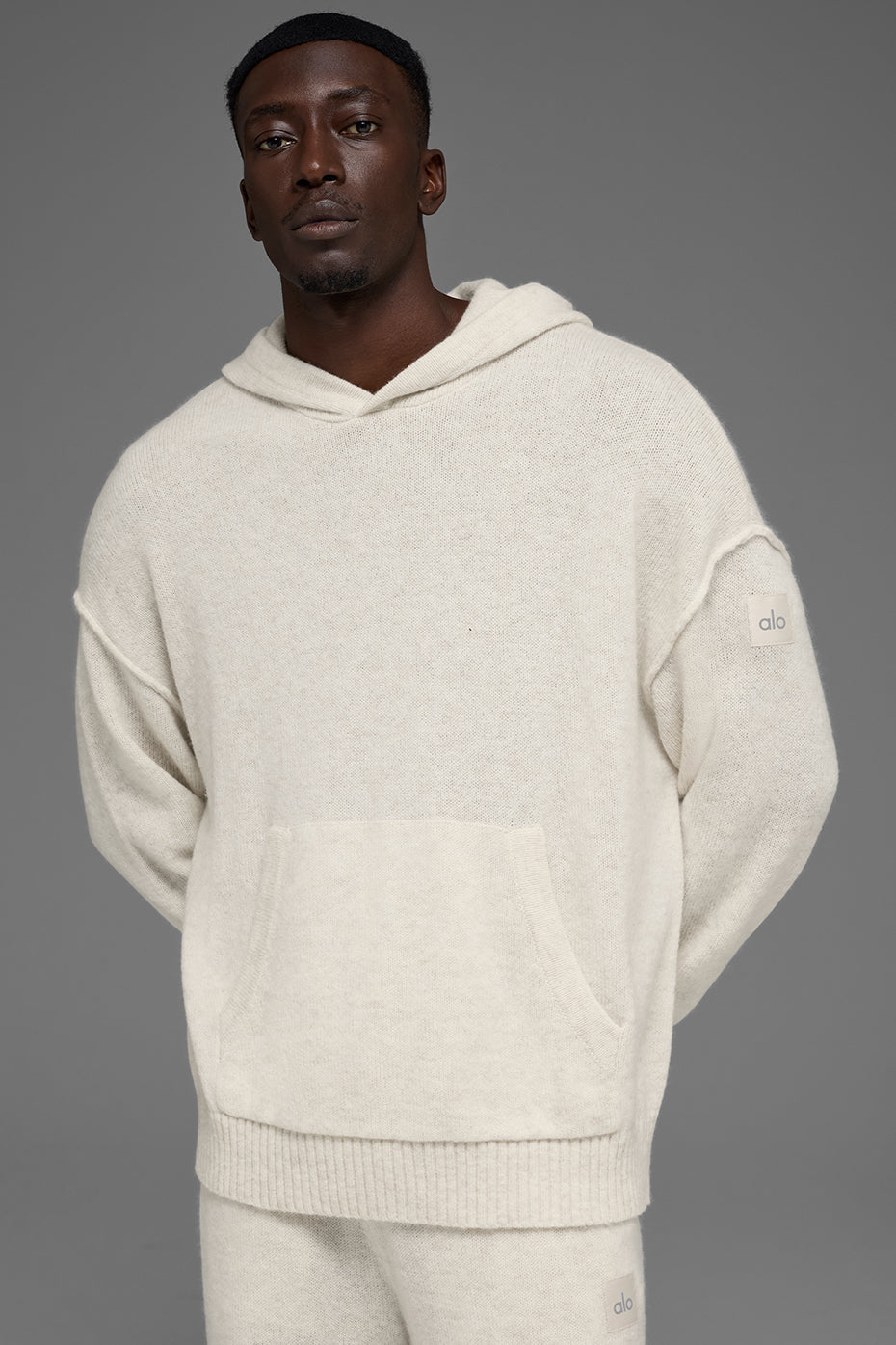 Sweat à capuche New Class en laine et cachemire - Écru chiné