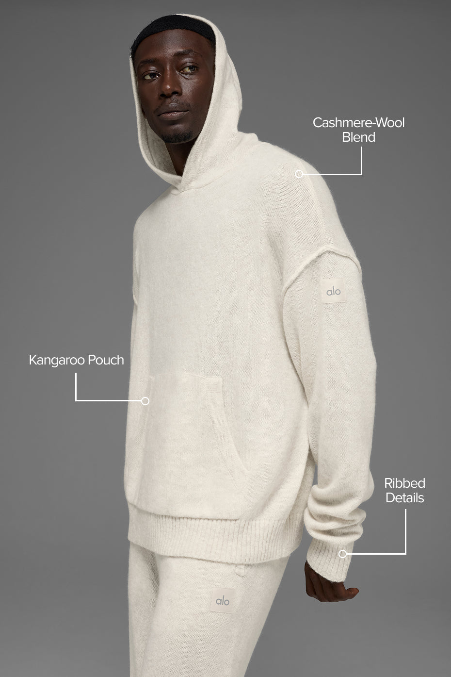 Sweat à capuche New Class en laine et cachemire - Écru chiné