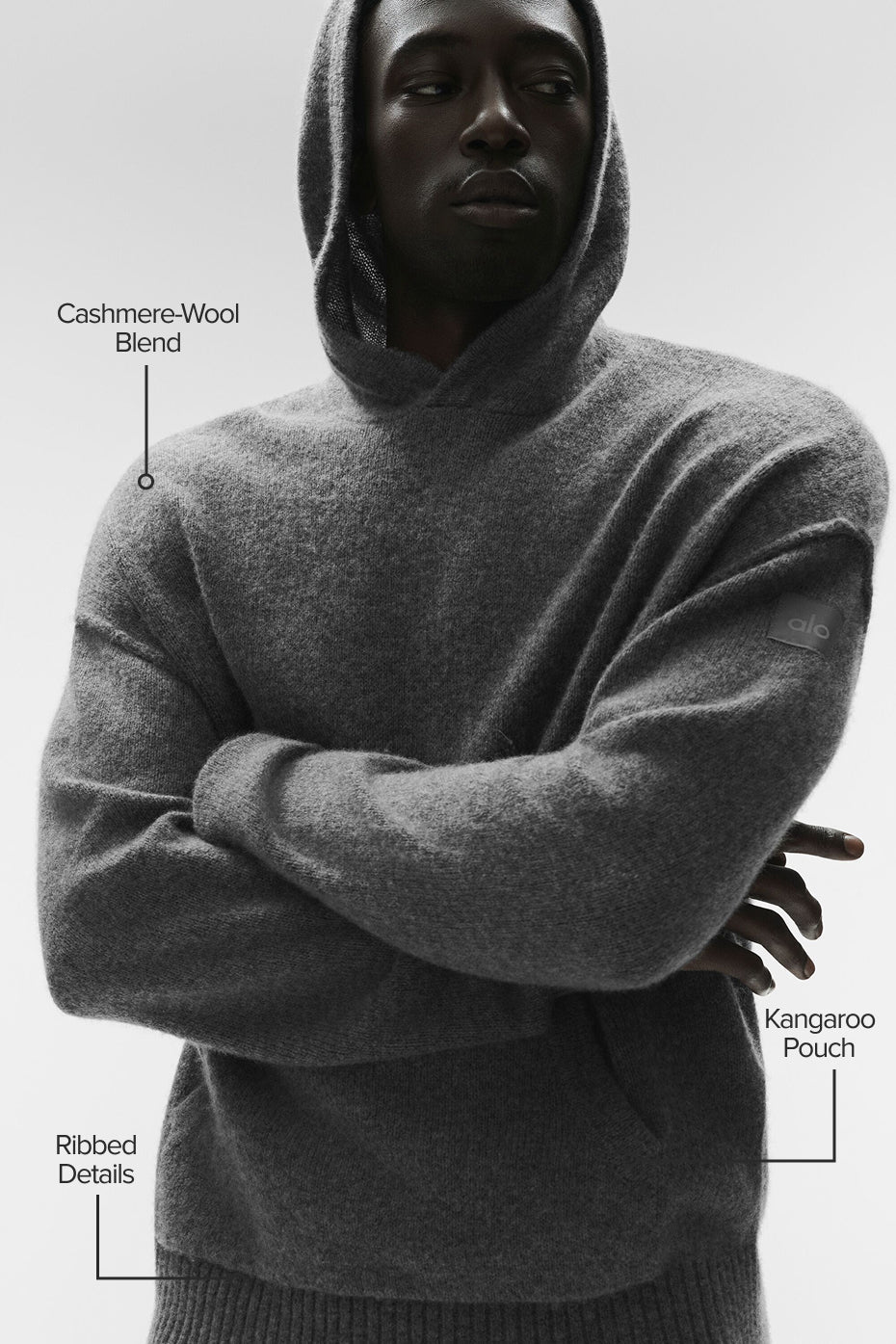 Sweat à capuche New Class en laine et cachemire - Gris platine