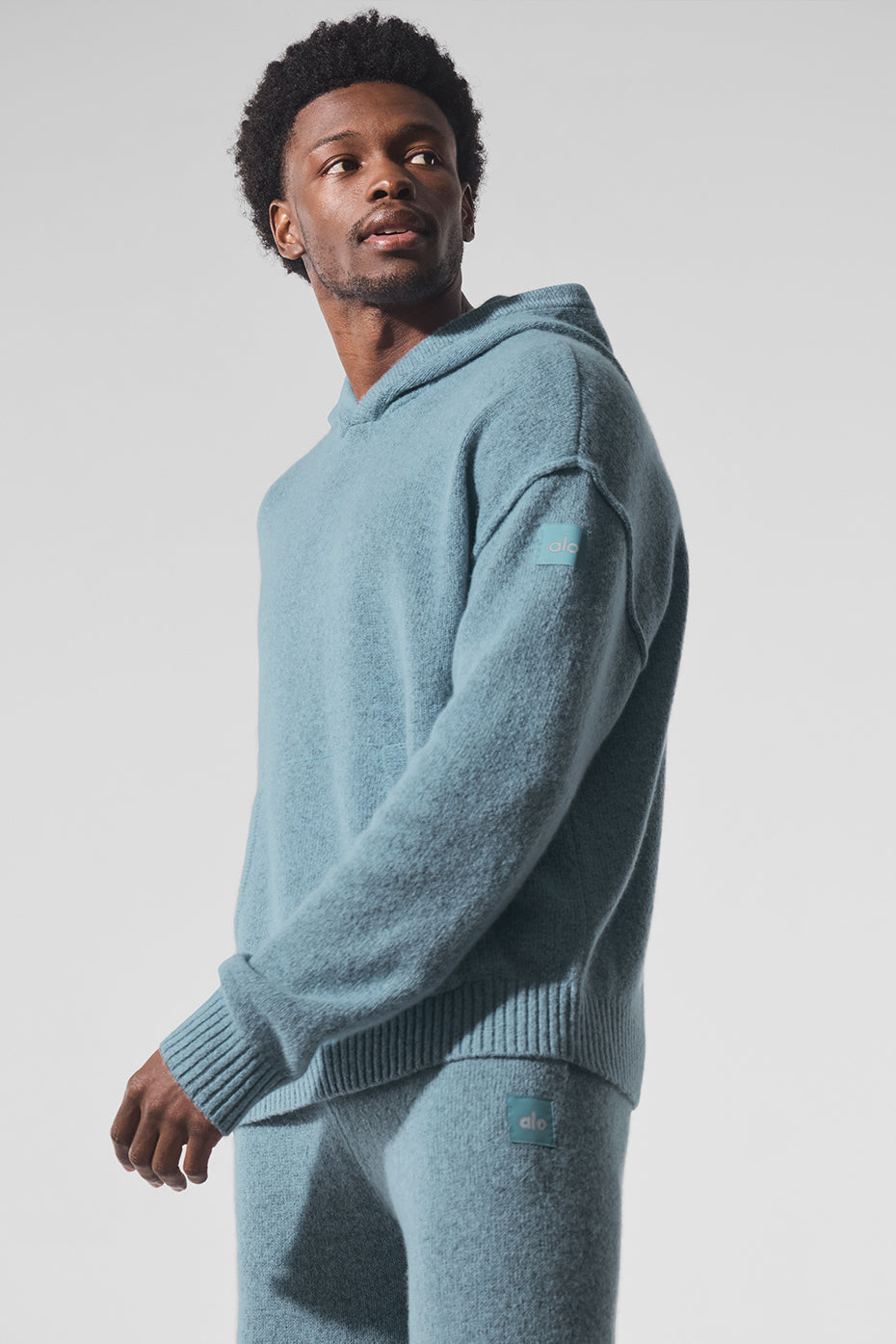 Sweat à capuche New Class en laine et cachemire - Bleu céleste chiné granit