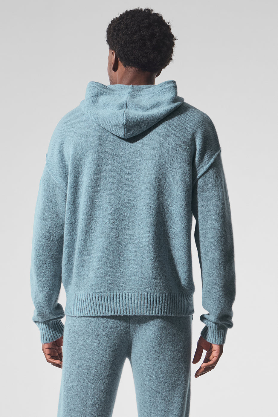 Sweat à capuche New Class en laine et cachemire - Bleu céleste chiné granit