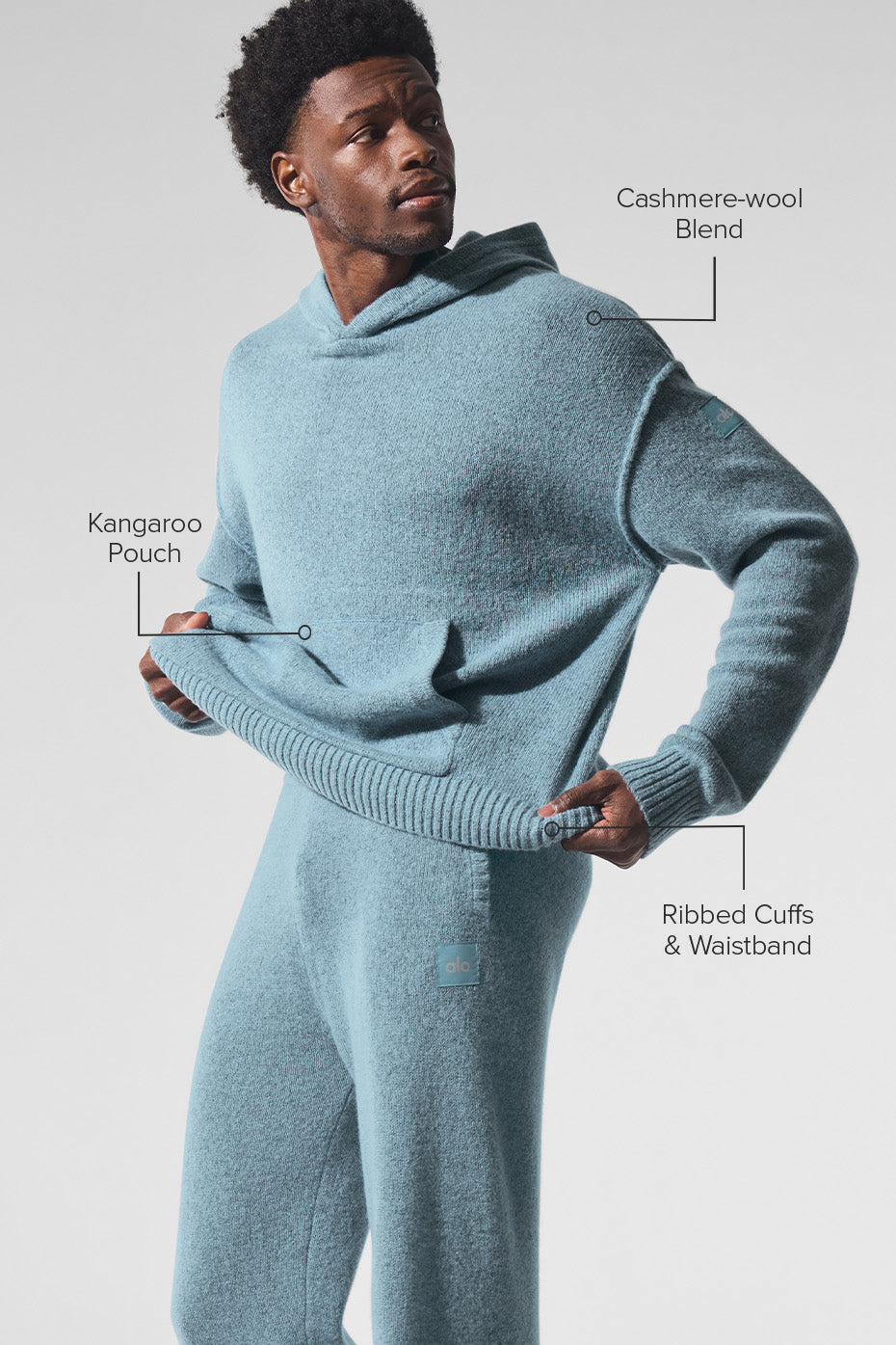 Sweat à capuche New Class en laine et cachemire - Bleu céleste chiné granit