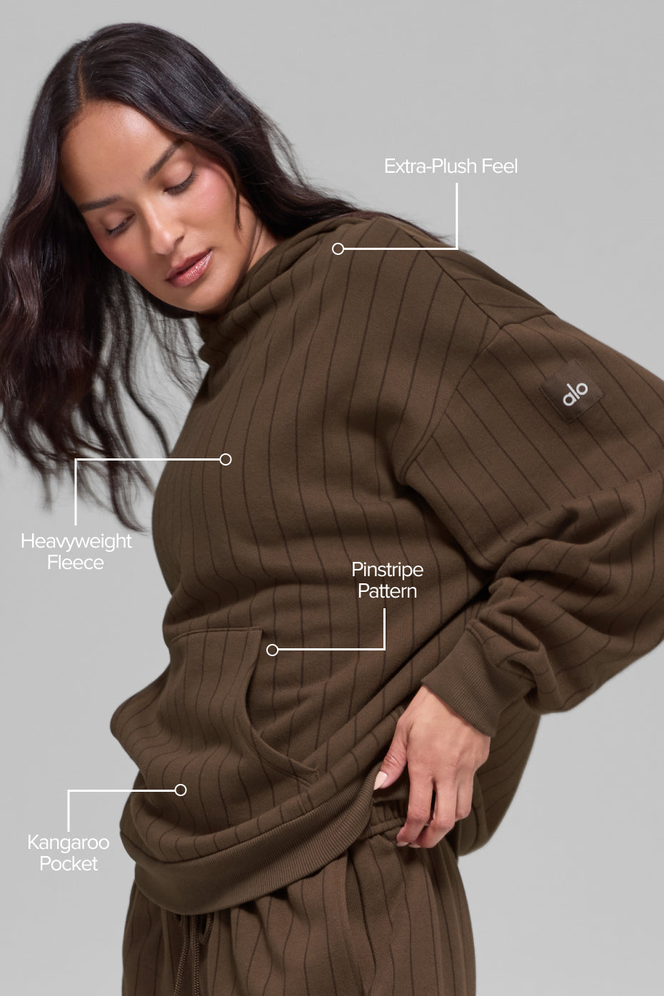 Sweat à capuche à fines rayures - Espresso à fines rayures