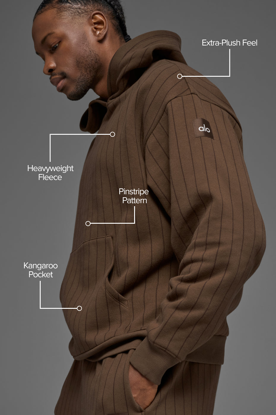 Sweat à capuche à fines rayures - Espresso à fines rayures