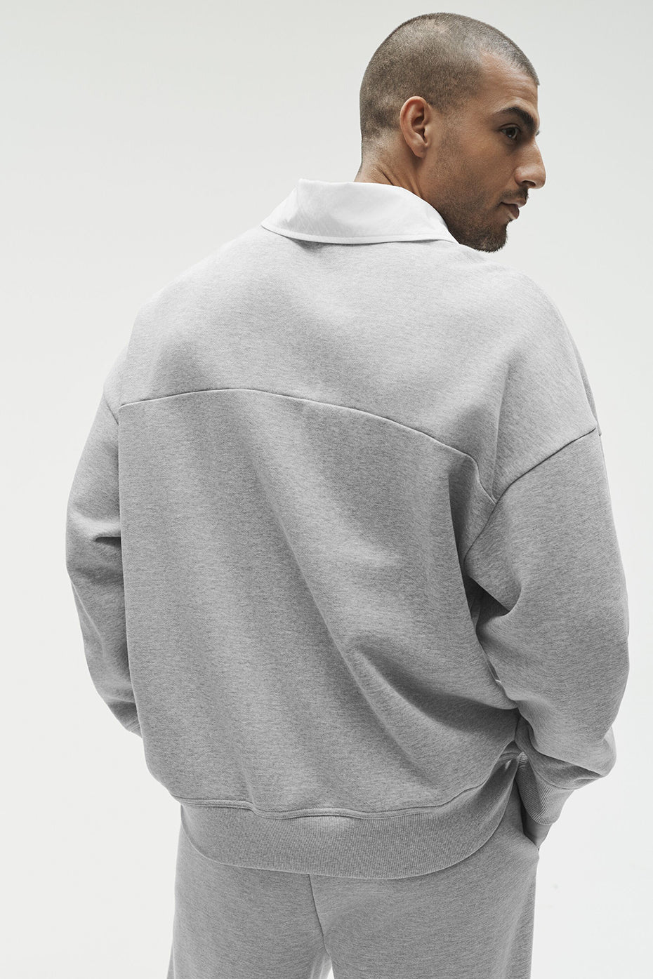 Pull à manches longues et col tunisien Take It Easy - Gris chiné sport/Blanc