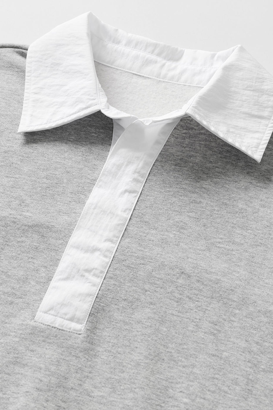 Pull à manches longues et col tunisien Take It Easy - Gris chiné sport/Blanc
