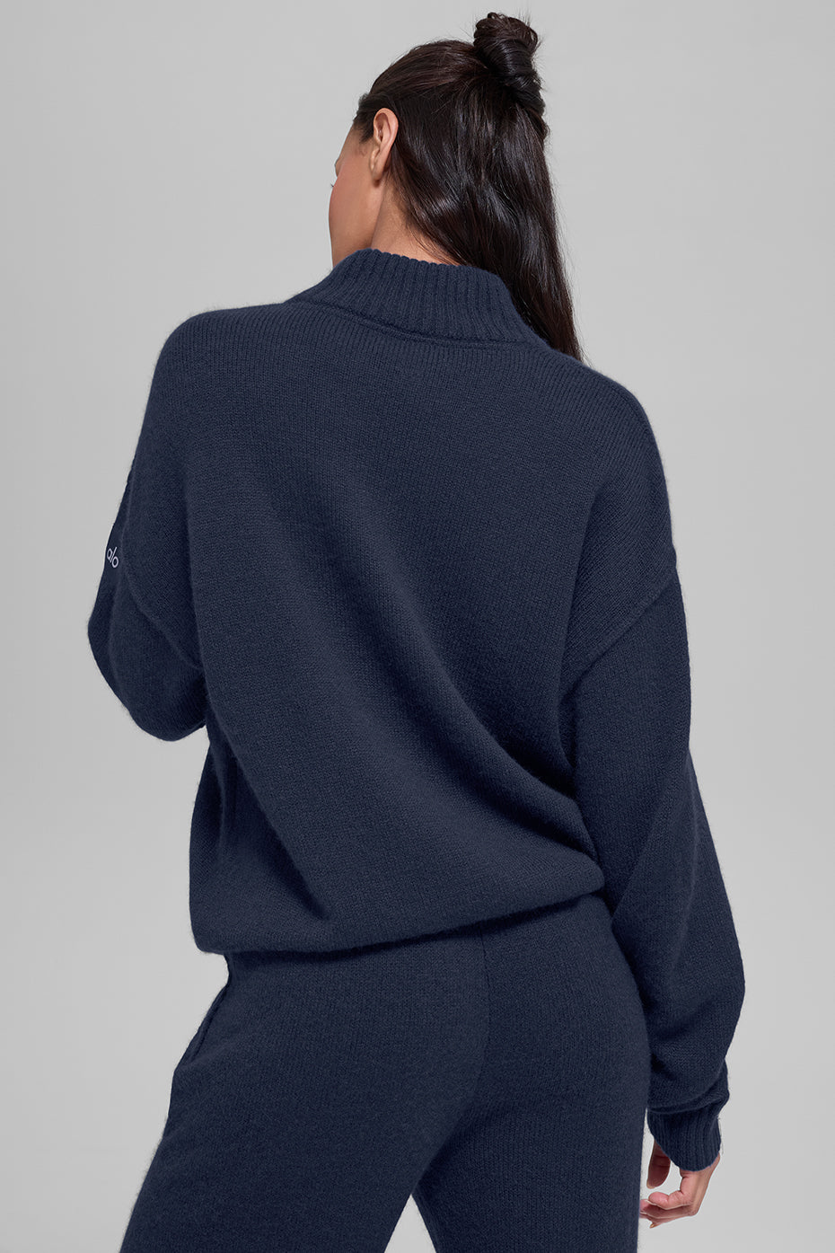Pull à col zippé 1/4 New Class en laine et cachemire - Bleu marine