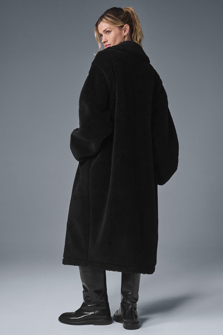 Trench ample en polaire sherpa - Noir