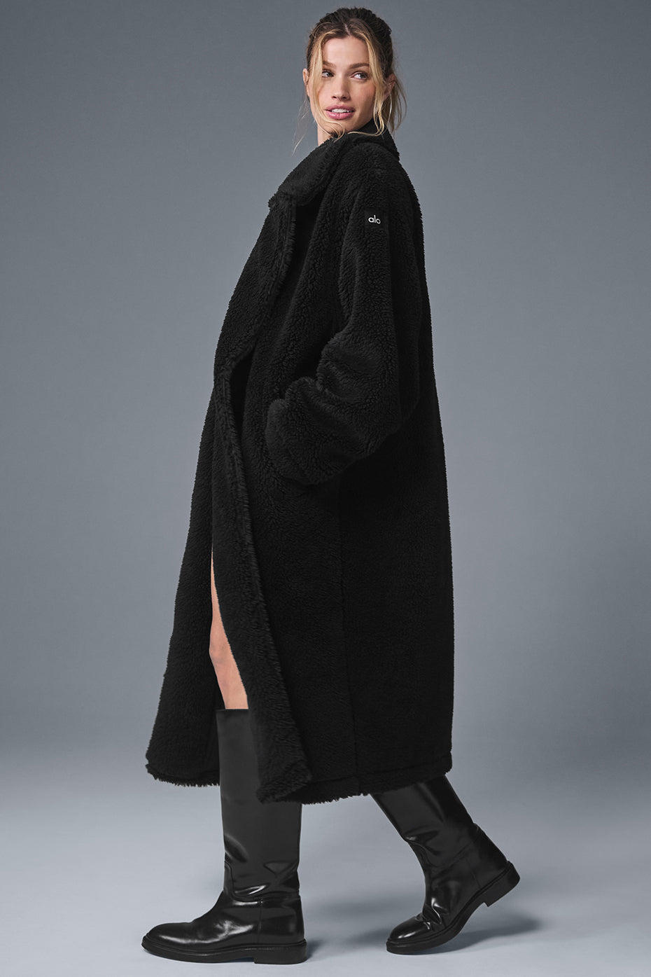 Trench ample en polaire sherpa - Noir