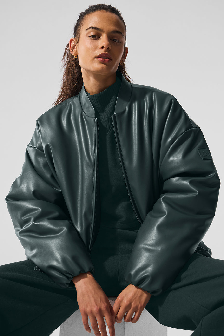 Blouson aviateur Premier en simili cuir - Vert charbon