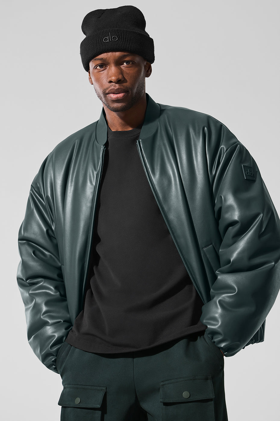 Blouson aviateur Premier en simili cuir - Vert charbon