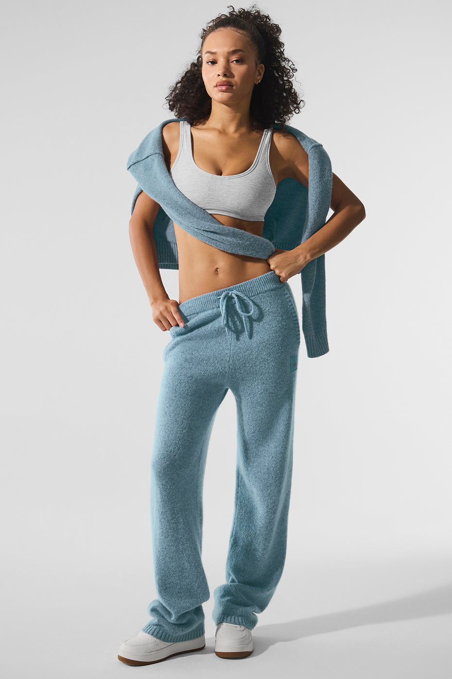 Pantalon de jogging New Class en laine et cachemire - Bleu céleste chiné granit