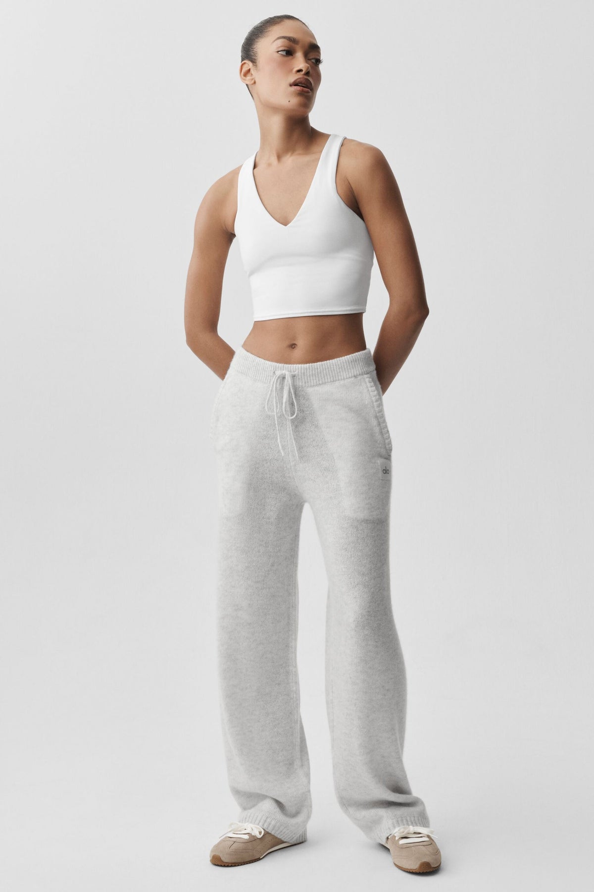 Pantalon de jogging New Class en laine et cachemire - Blanc chiné