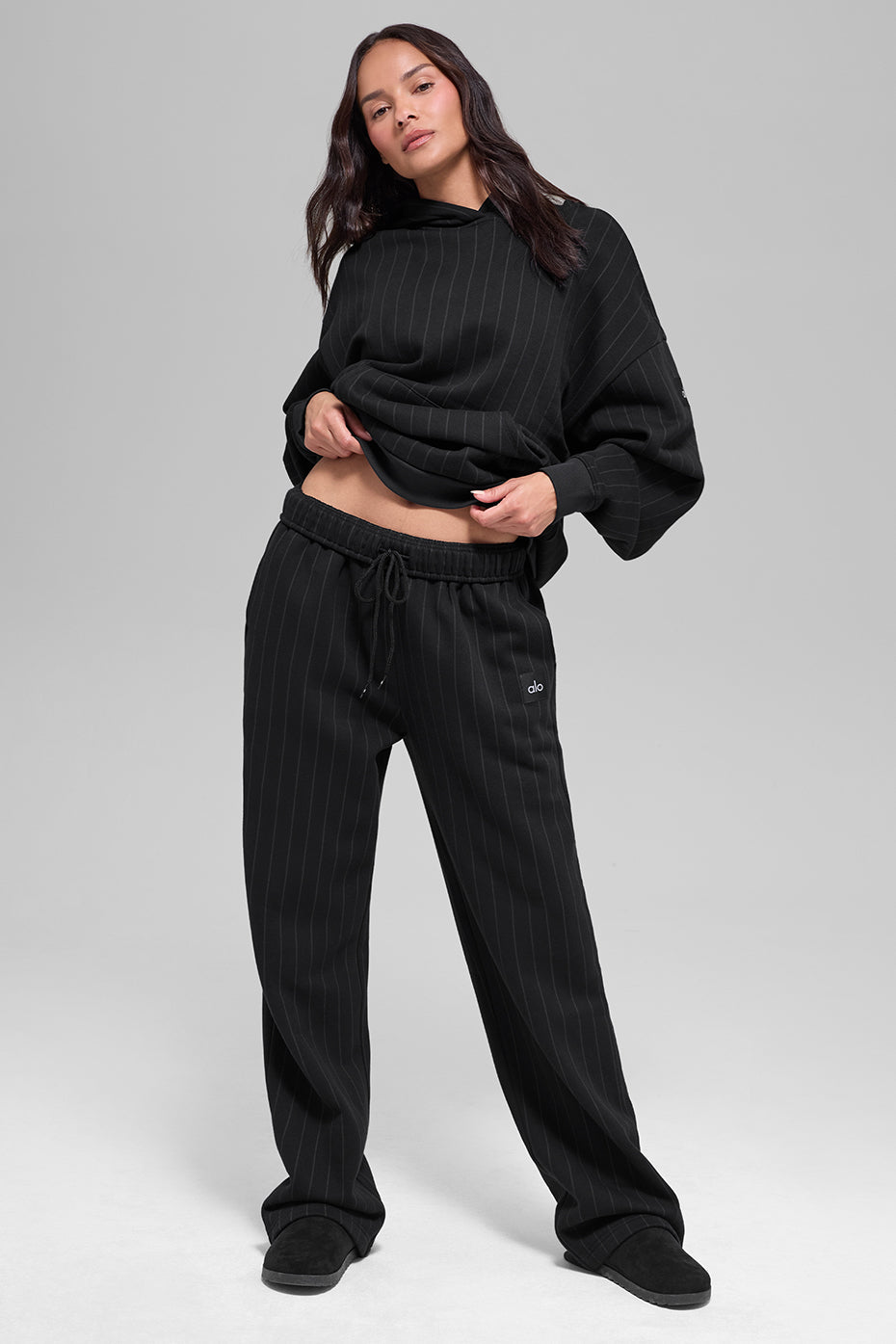 Pantalon de jogging droit à fines rayures - Noir à fines rayures