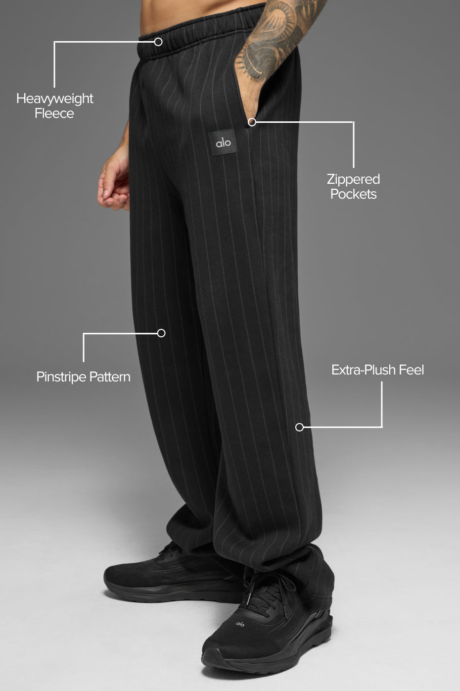 Pantalon de jogging droit à fines rayures - Noir à fines rayures