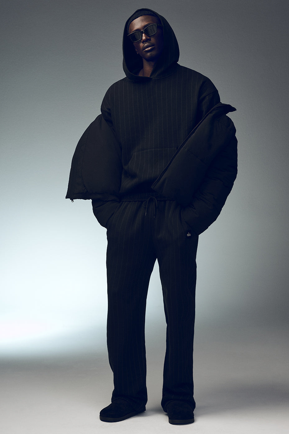 Pantalon de jogging droit à fines rayures - Noir à fines rayures