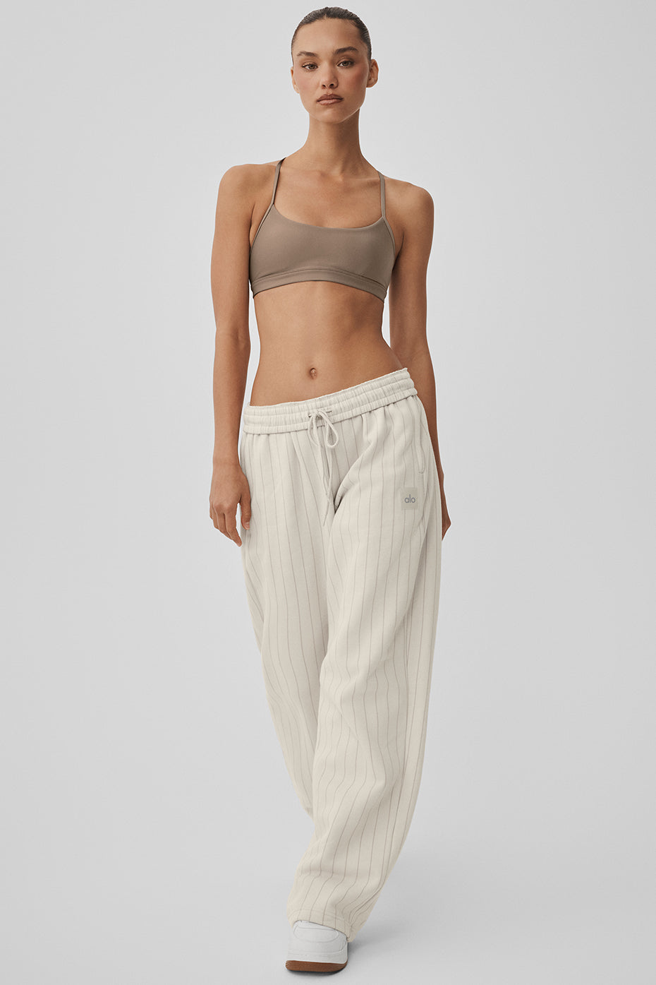 Pantalon de jogging droit à fines rayures - Écru à fines rayures