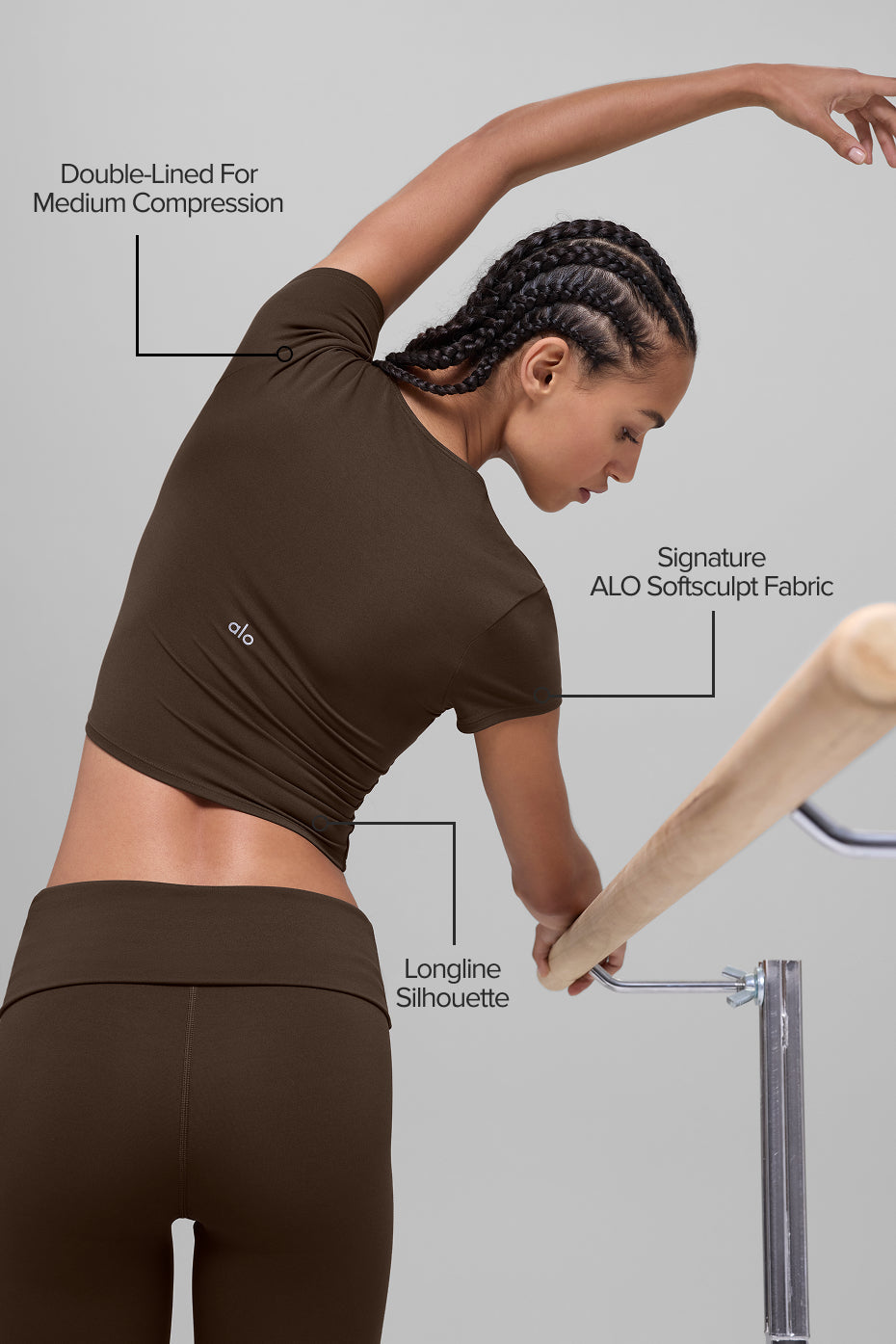 Haut à manches courtes ALO Softsculpt Precision - Espresso