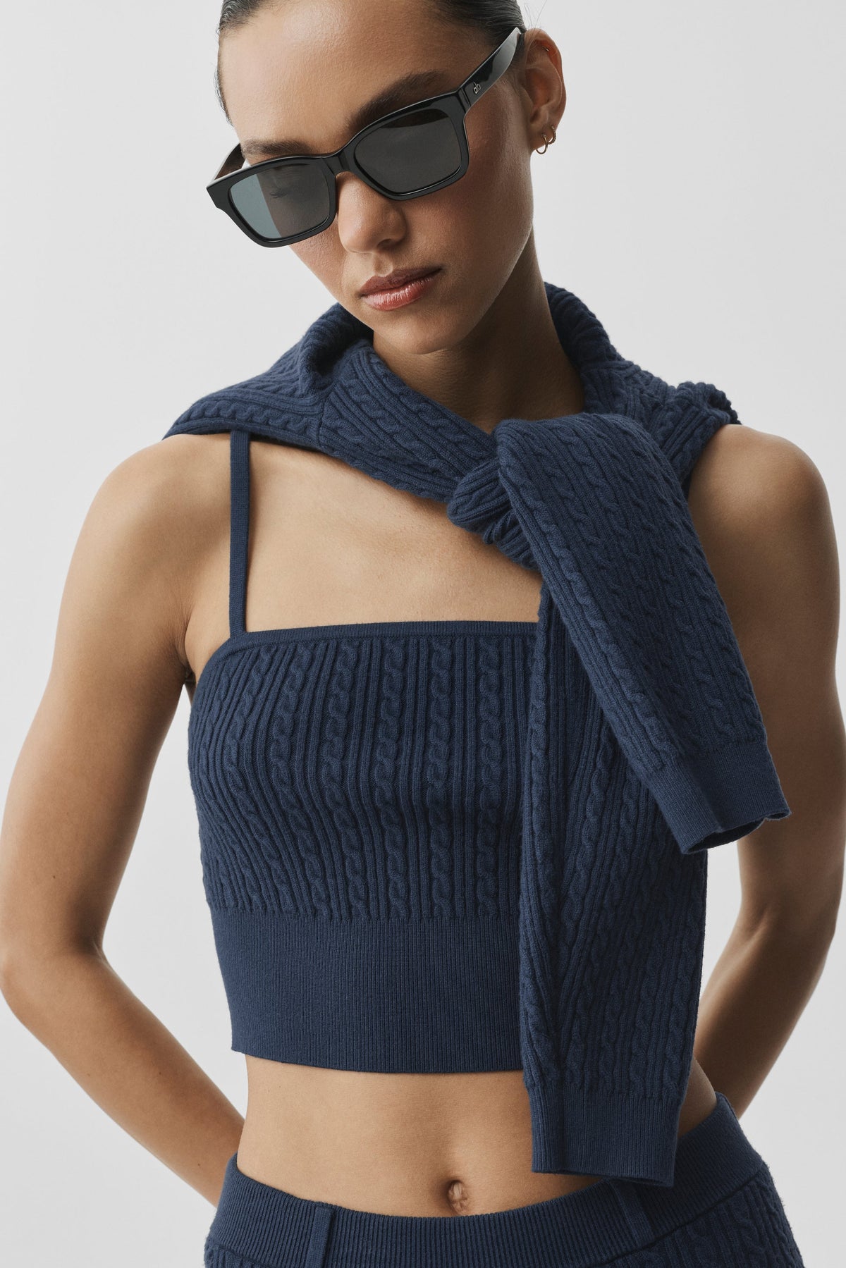 Débardeur en maille à petites torsades - Bleu marine