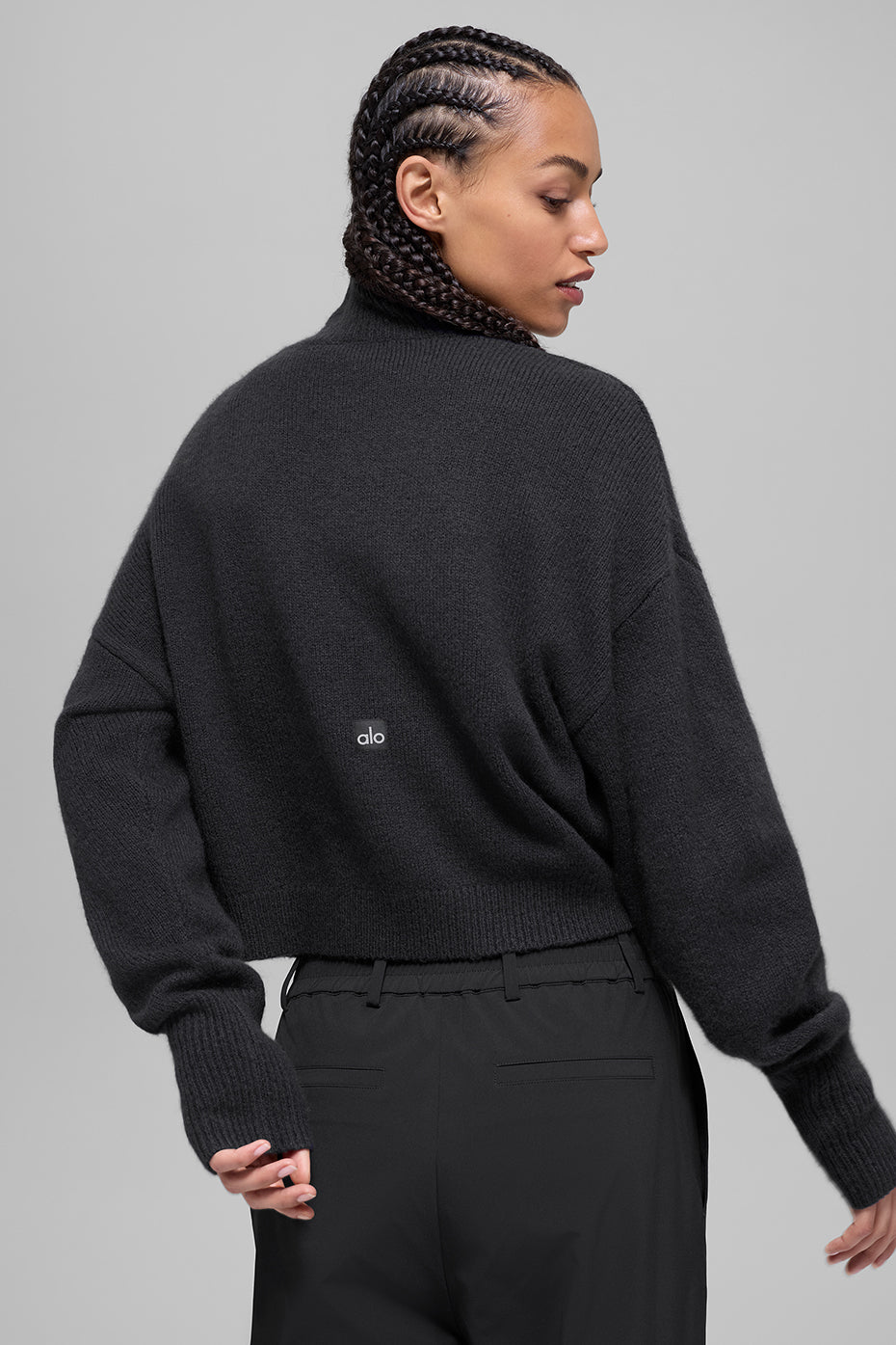 Pull court à col roulé New Class en laine et cachemire - Noir