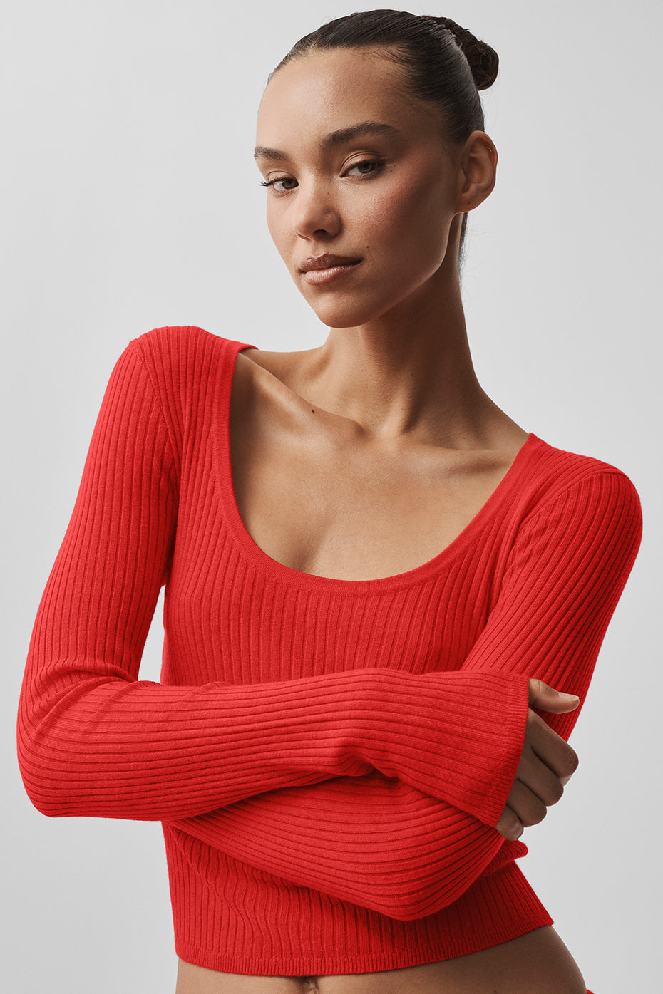 Haut à manches longues Unwind en maille - Rouge vif