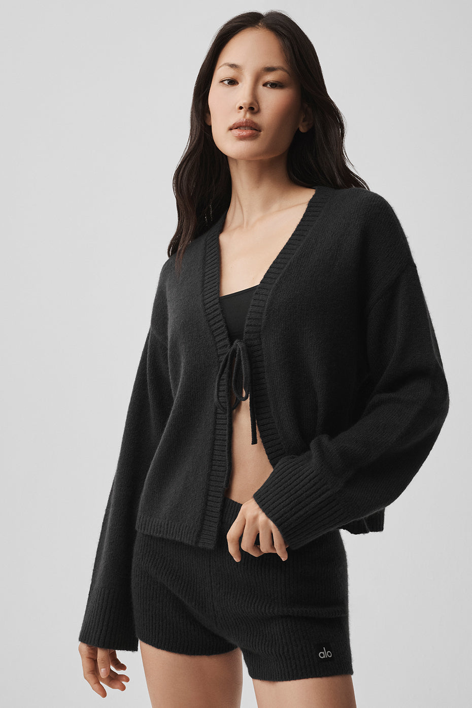 Cardigan à nouer New Class en laine et cachemire - Noir