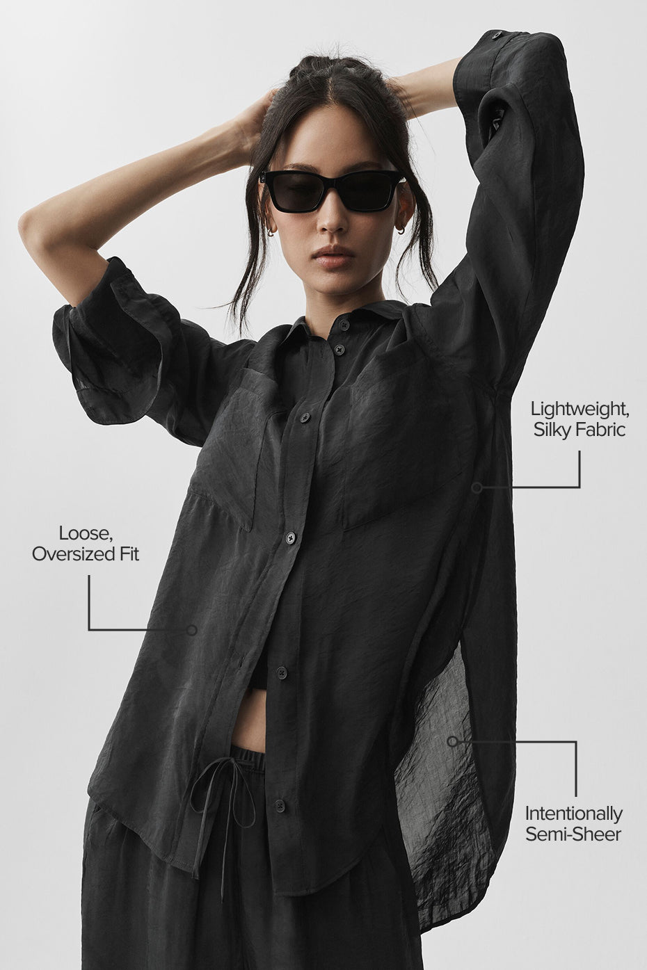 Chemise à manches longues semi-transparente Golden Hour - Noir