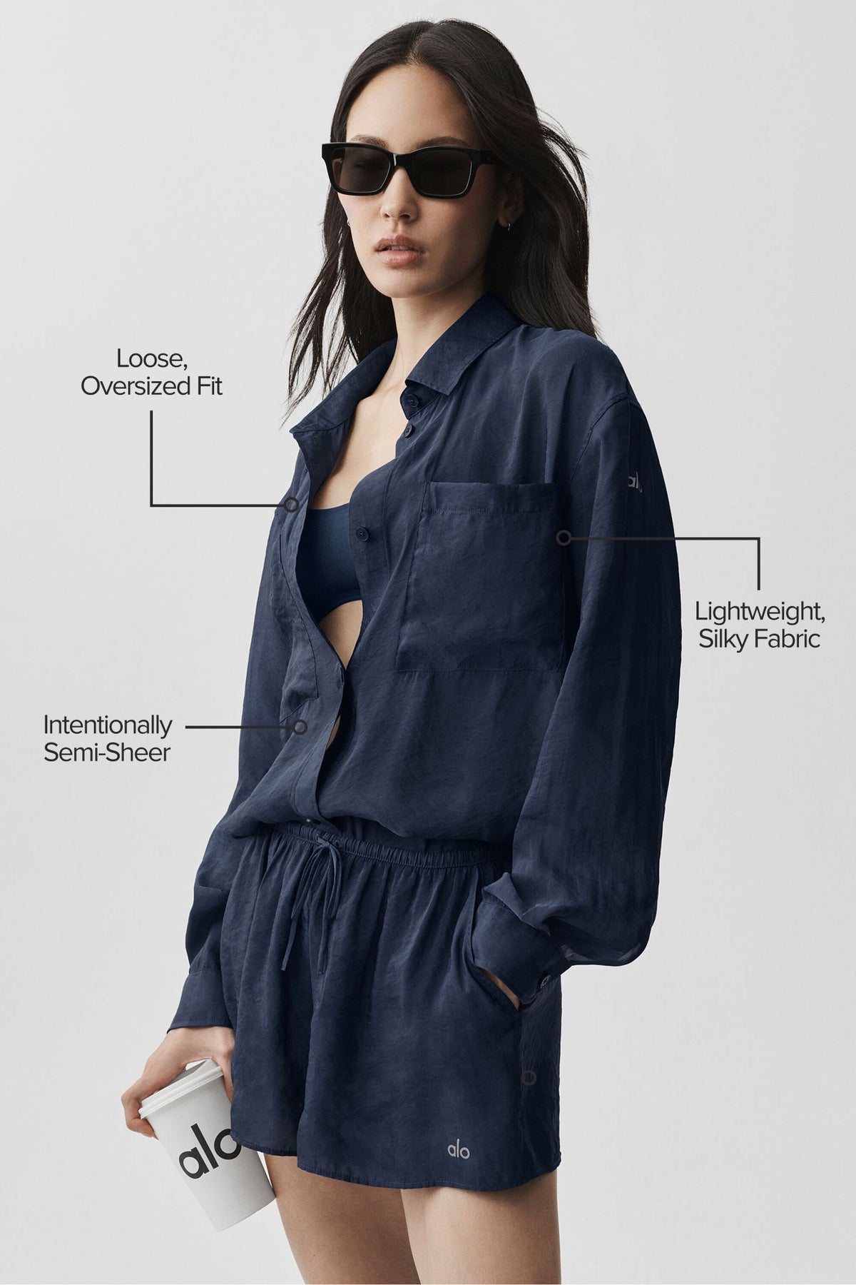 Chemise à manches longues semi-transparente Golden Hour - Bleu marine