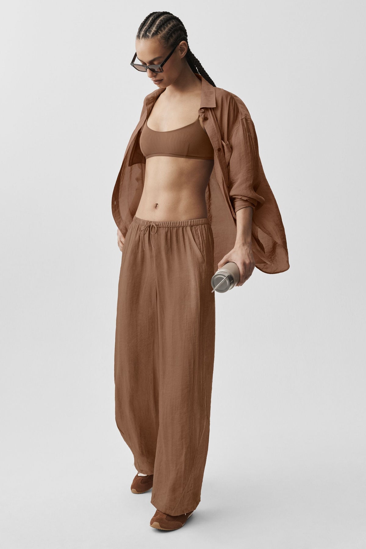 Pantalon droit taille haute semi-transparent Golden Hour - Brun ensoleillé