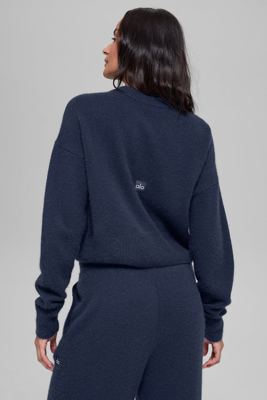 Pull court à col rond New Class en laine et cachemire - Bleu marine