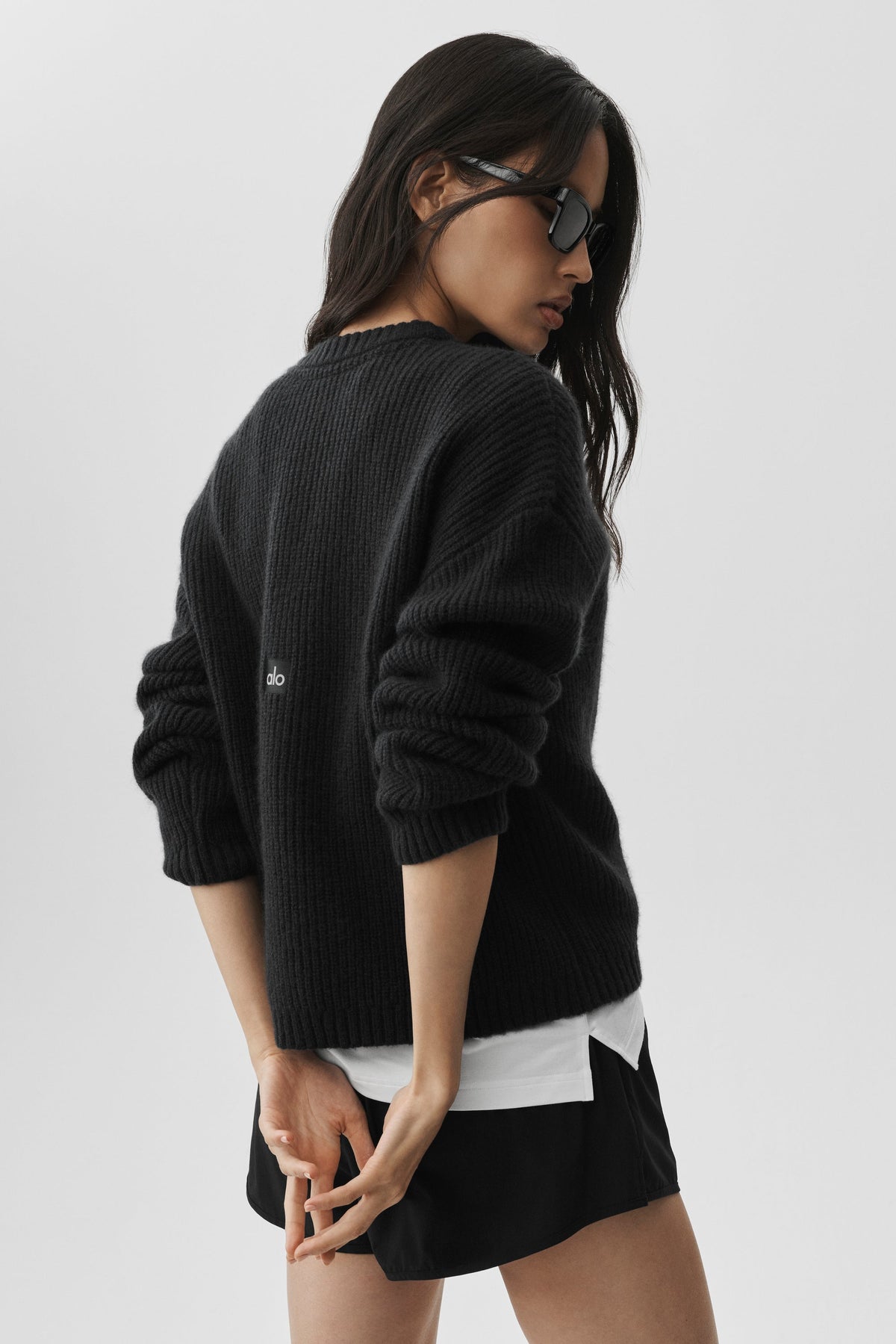 Pull à col rond Noble côtelé en laine et cachemire - Noir