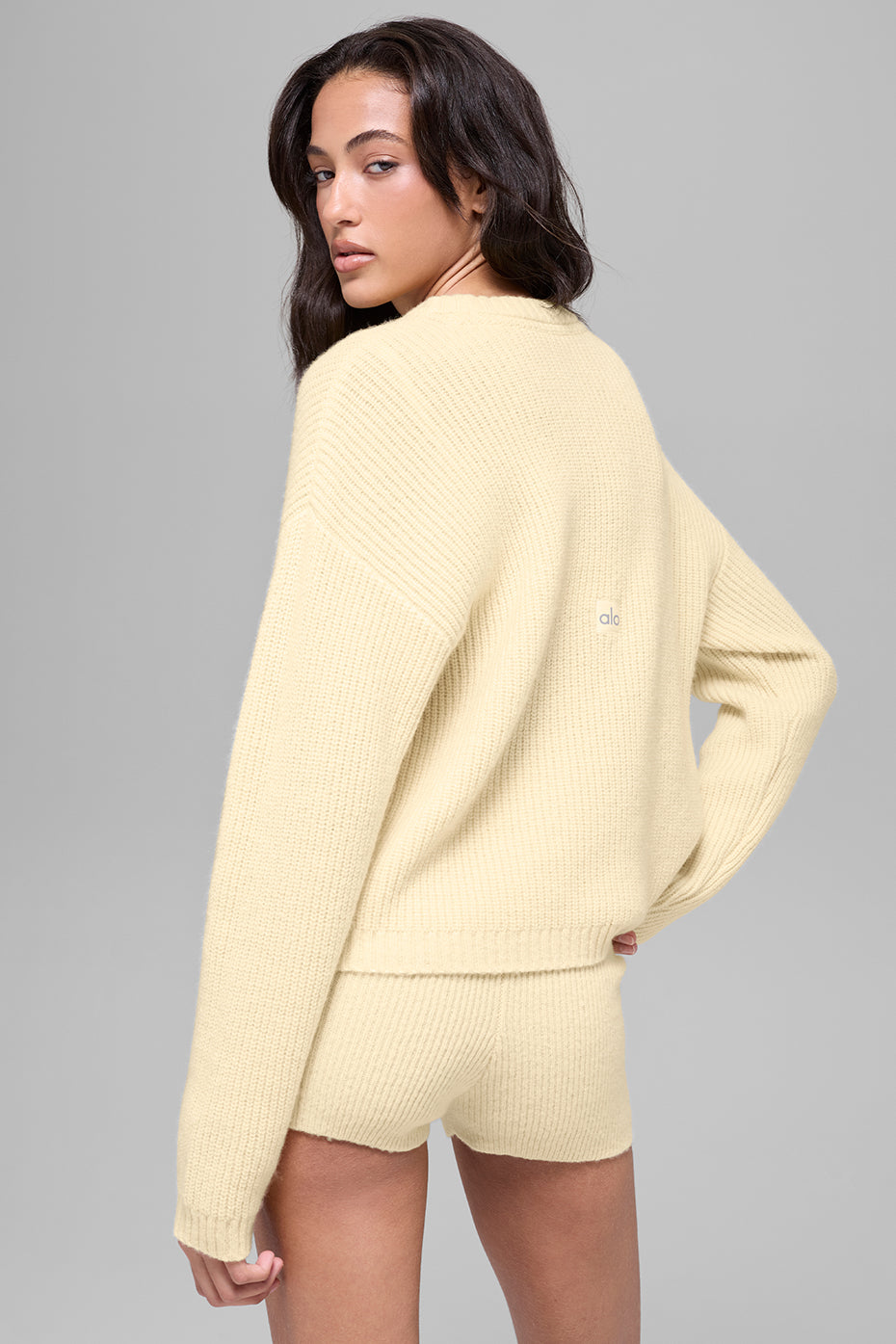 Pull à col rond Noble côtelé en laine et cachemire - Jaune bougie