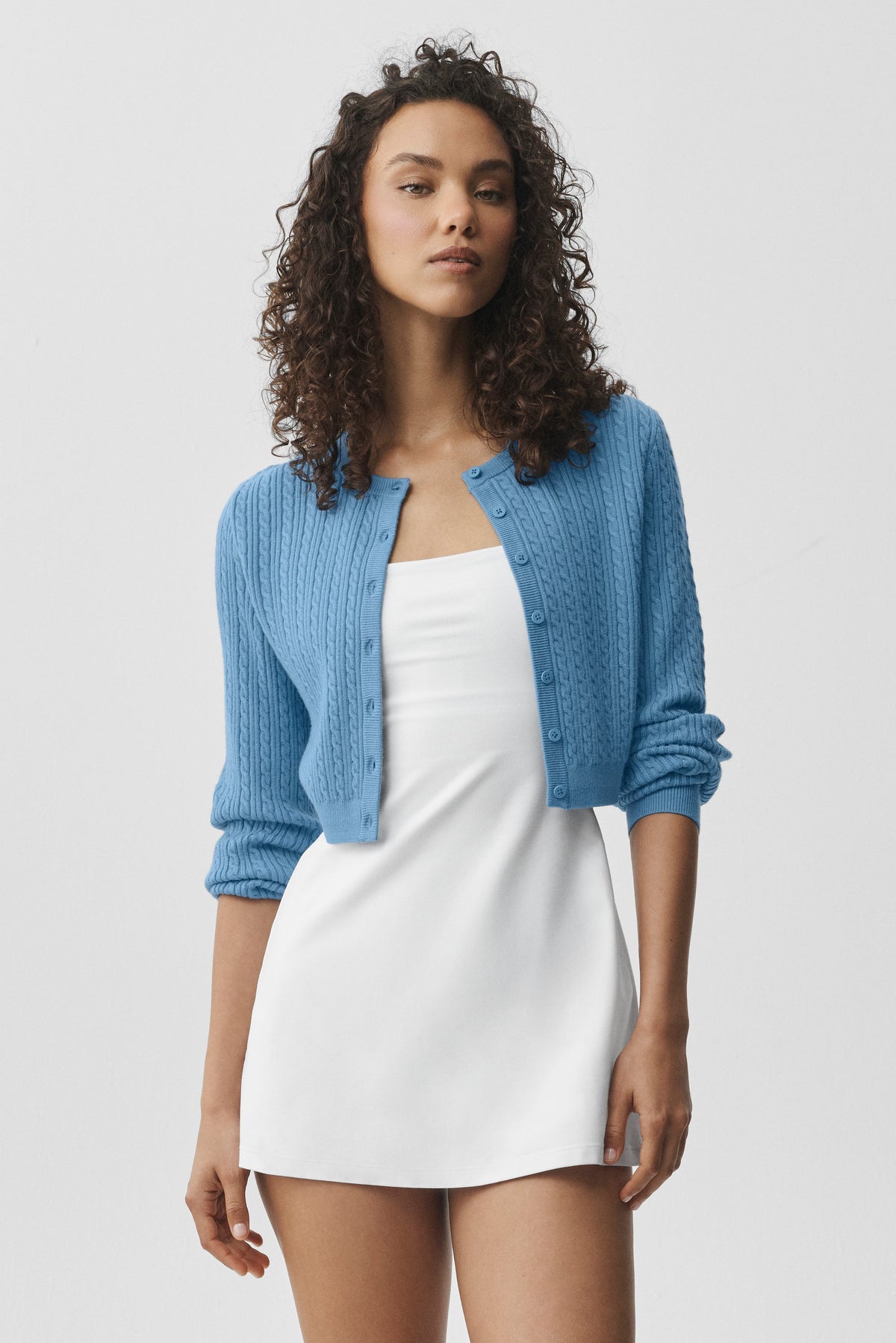 Cardigan en maille à petites torsades - Bleu Californie