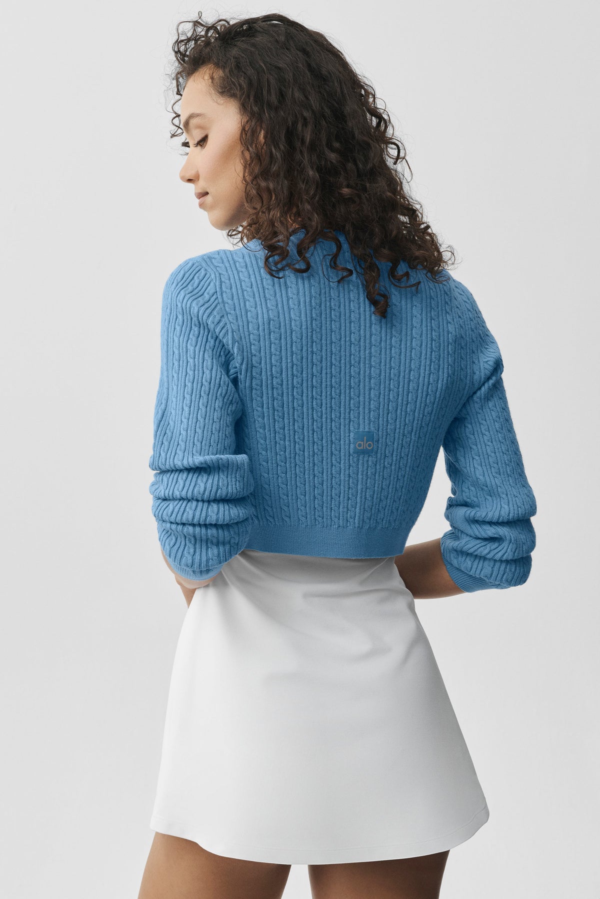 Cardigan en maille à petites torsades - Bleu Californie