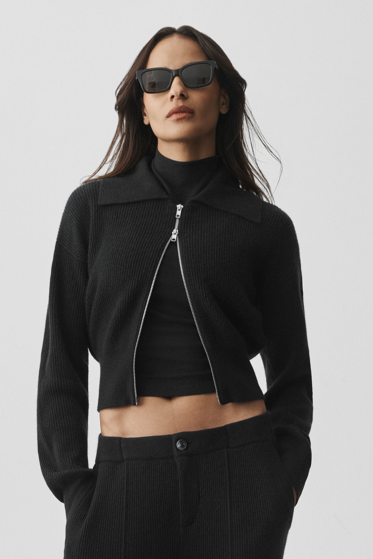 Veste entièrement zippée Harmony en cachemire et laine - Noir