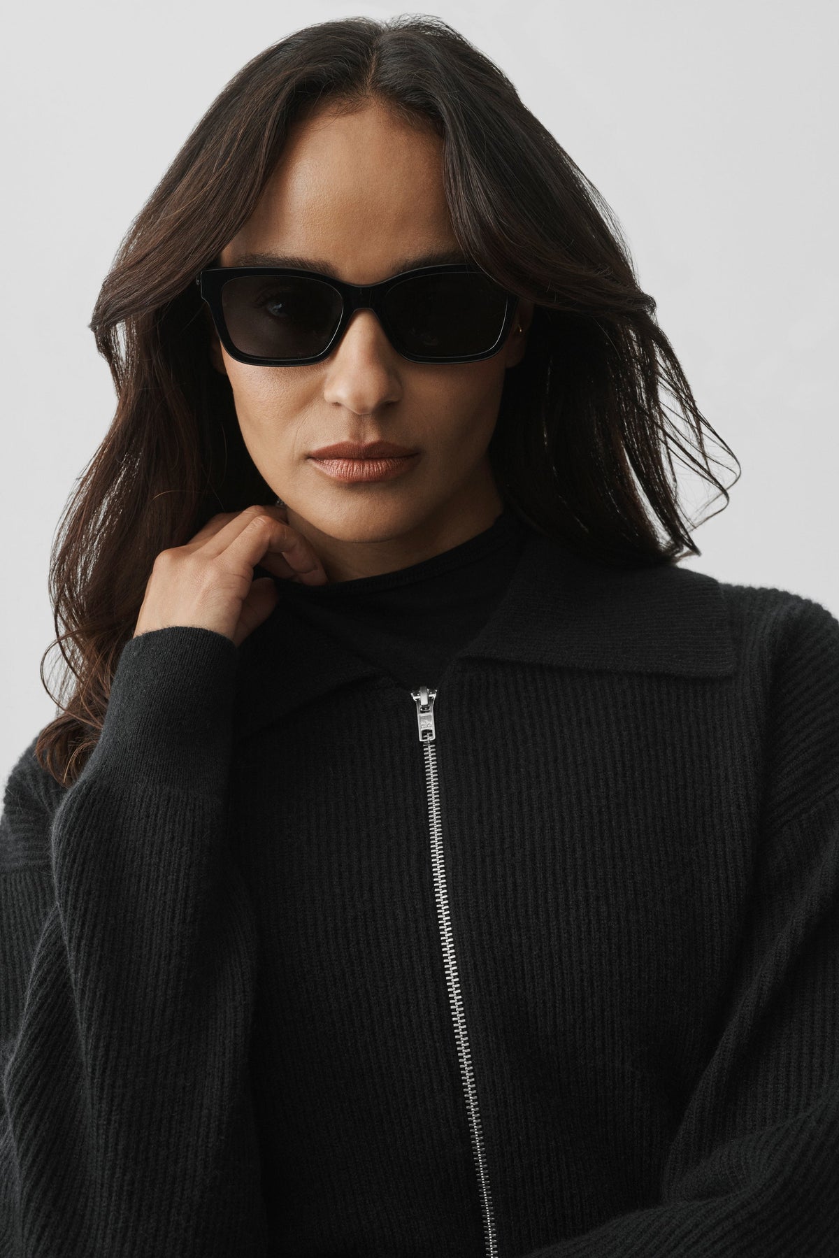 Veste entièrement zippée Harmony en cachemire et laine - Noir