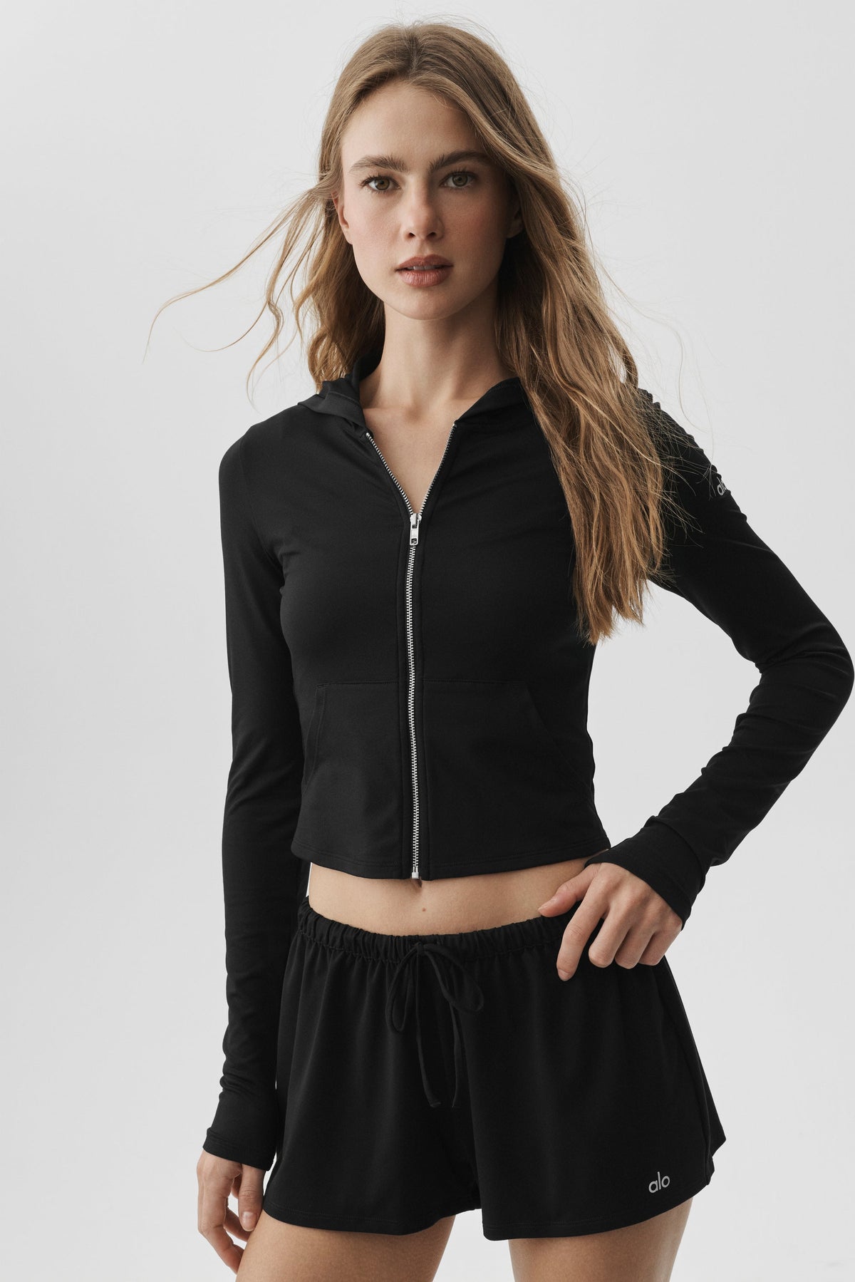 Sweat ajusté à capuche entièrement zippé Alosoft Finesse - Noir