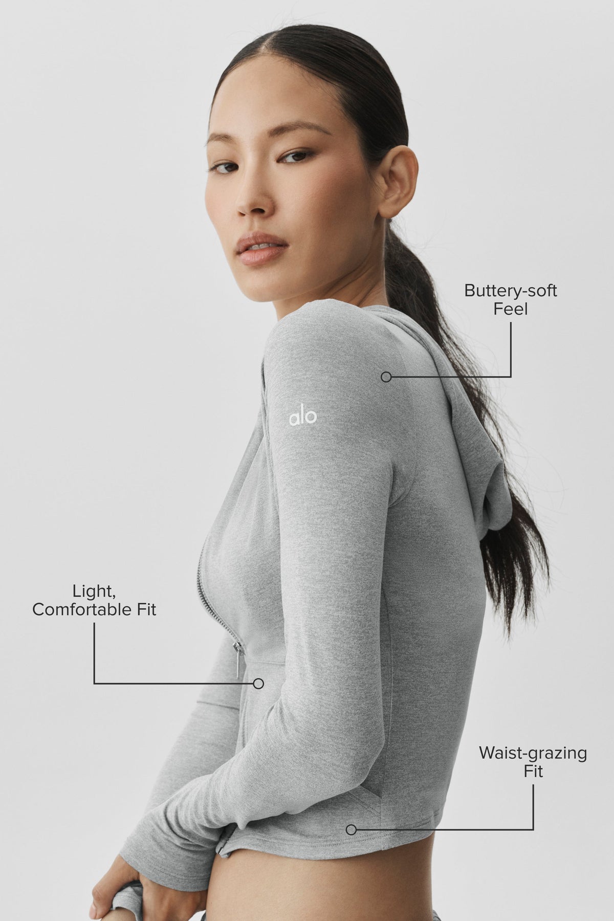 Sweat ajusté à capuche entièrement zippé Alosoft Finesse - Chiné sport vintage