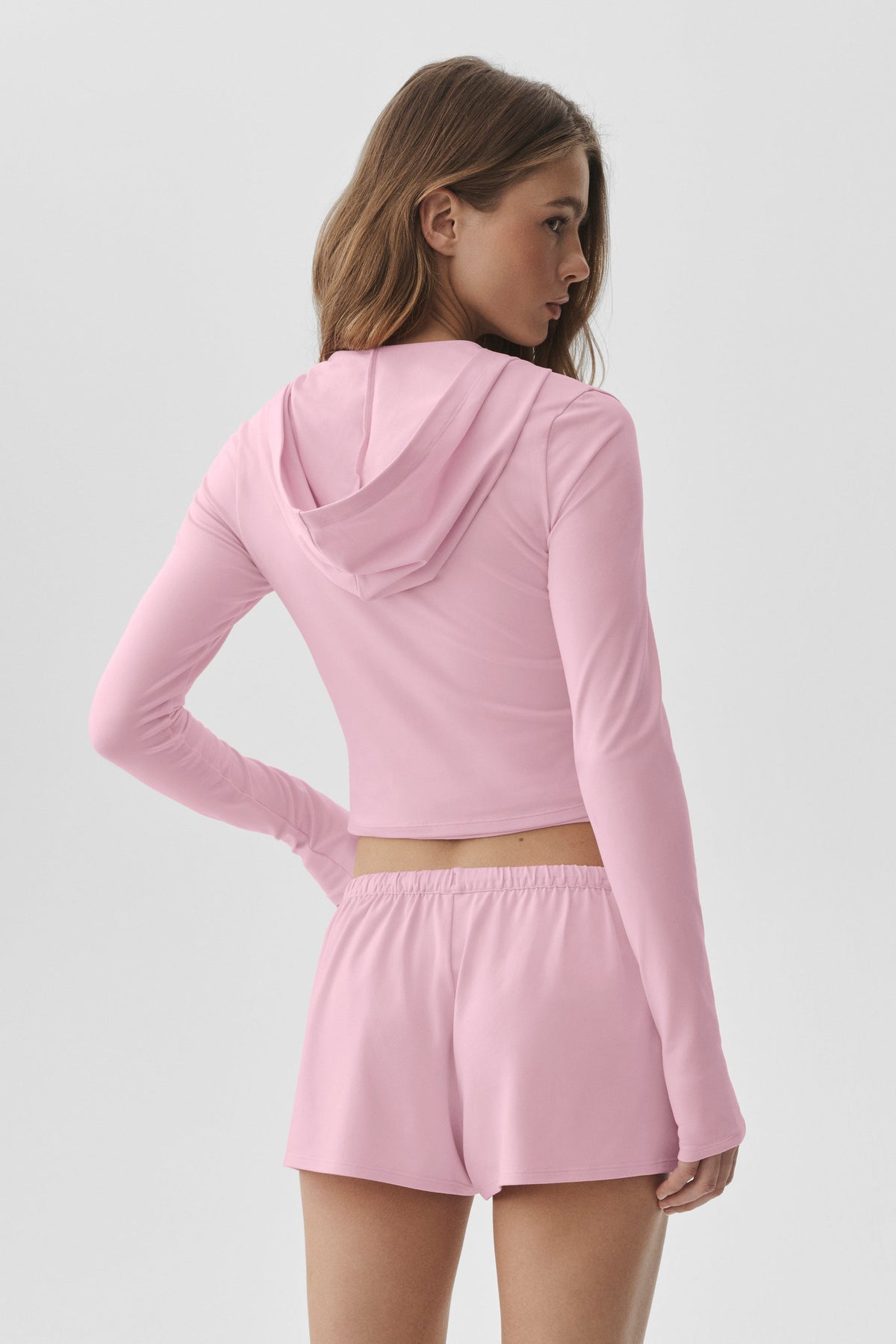 Sweat ajusté à capuche entièrement zippé Alosoft Finesse - Rose guimauve