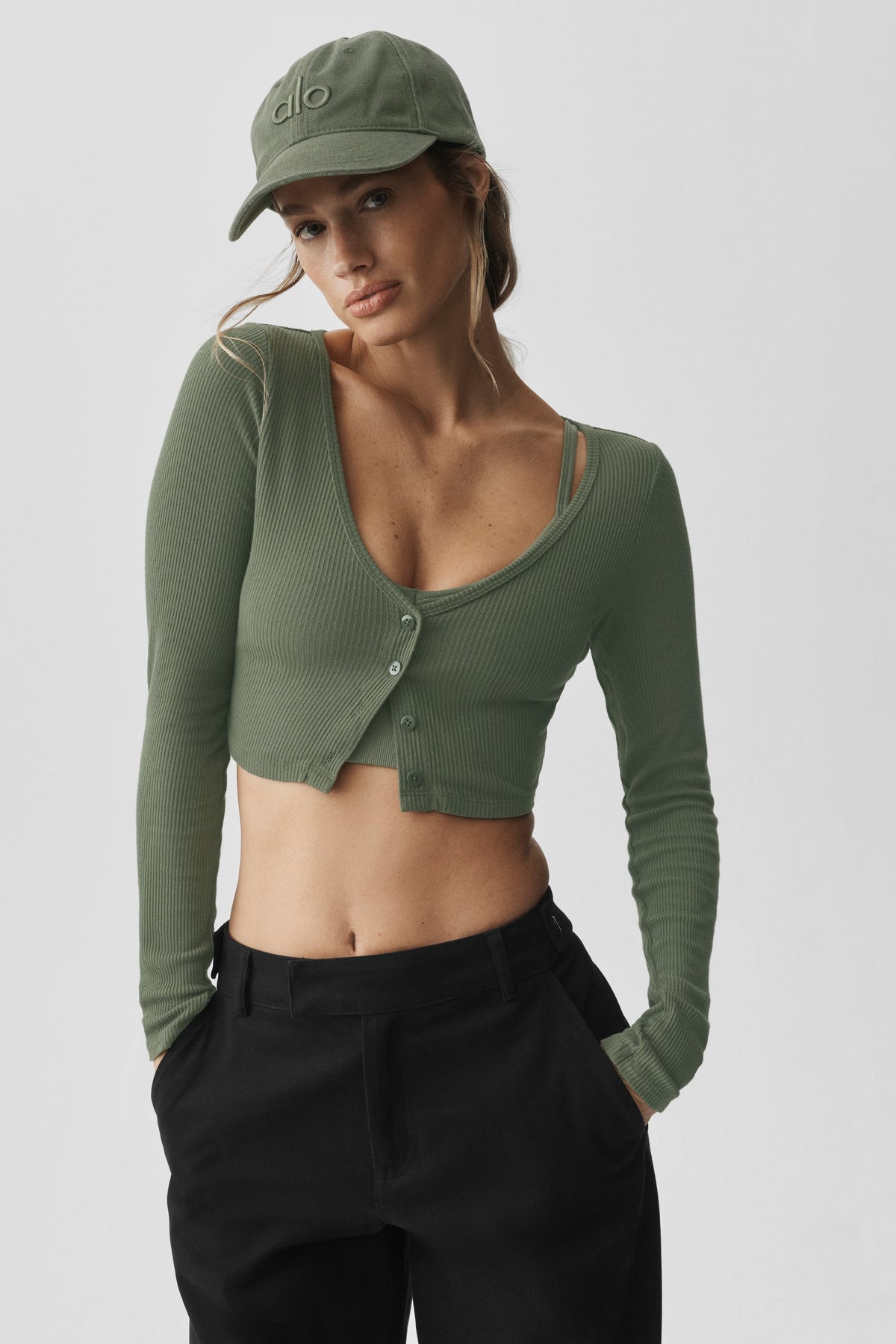 Cardigan court Whisper côtelé - Vert bambou