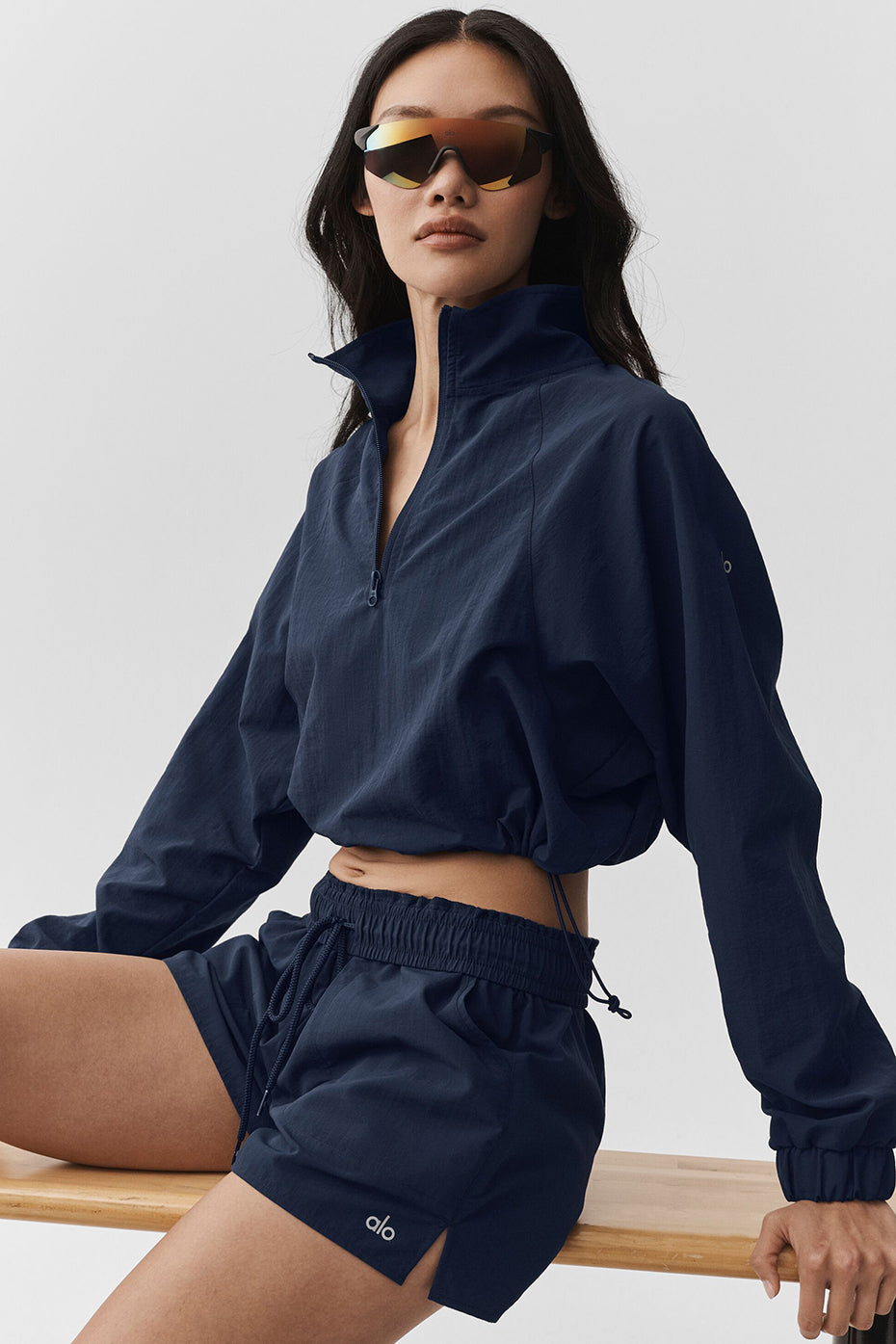 Pull court à col zippé 1/4 Alumni - Bleu marine