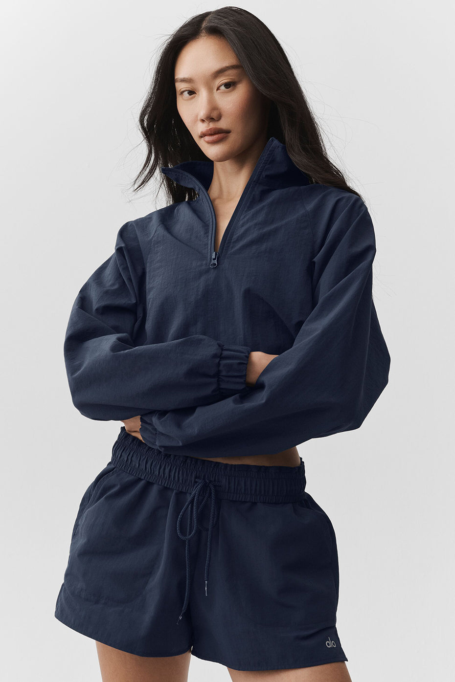 Pull court à col zippé 1/4 Alumni - Bleu marine