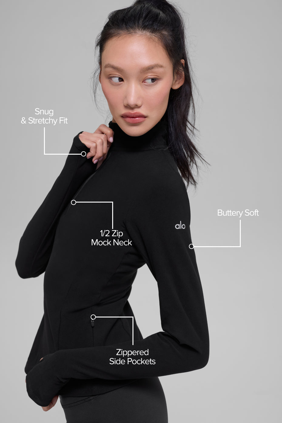 Pull à demi-zip Alosoft Rapid - Noir