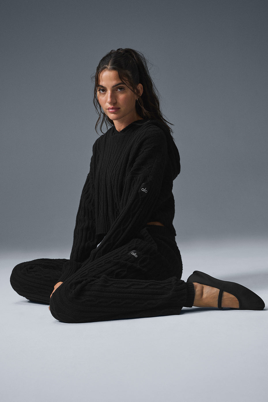 Sweat à capuche Winter Bliss en maille torsadée - Noir