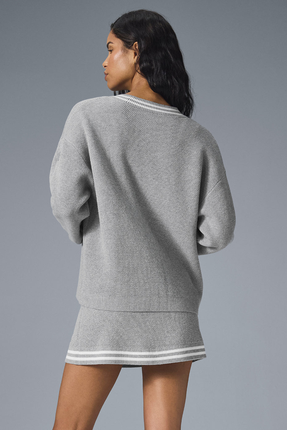 Cardigan en maille Tennis Club - Gris chiné sport/Blanc
