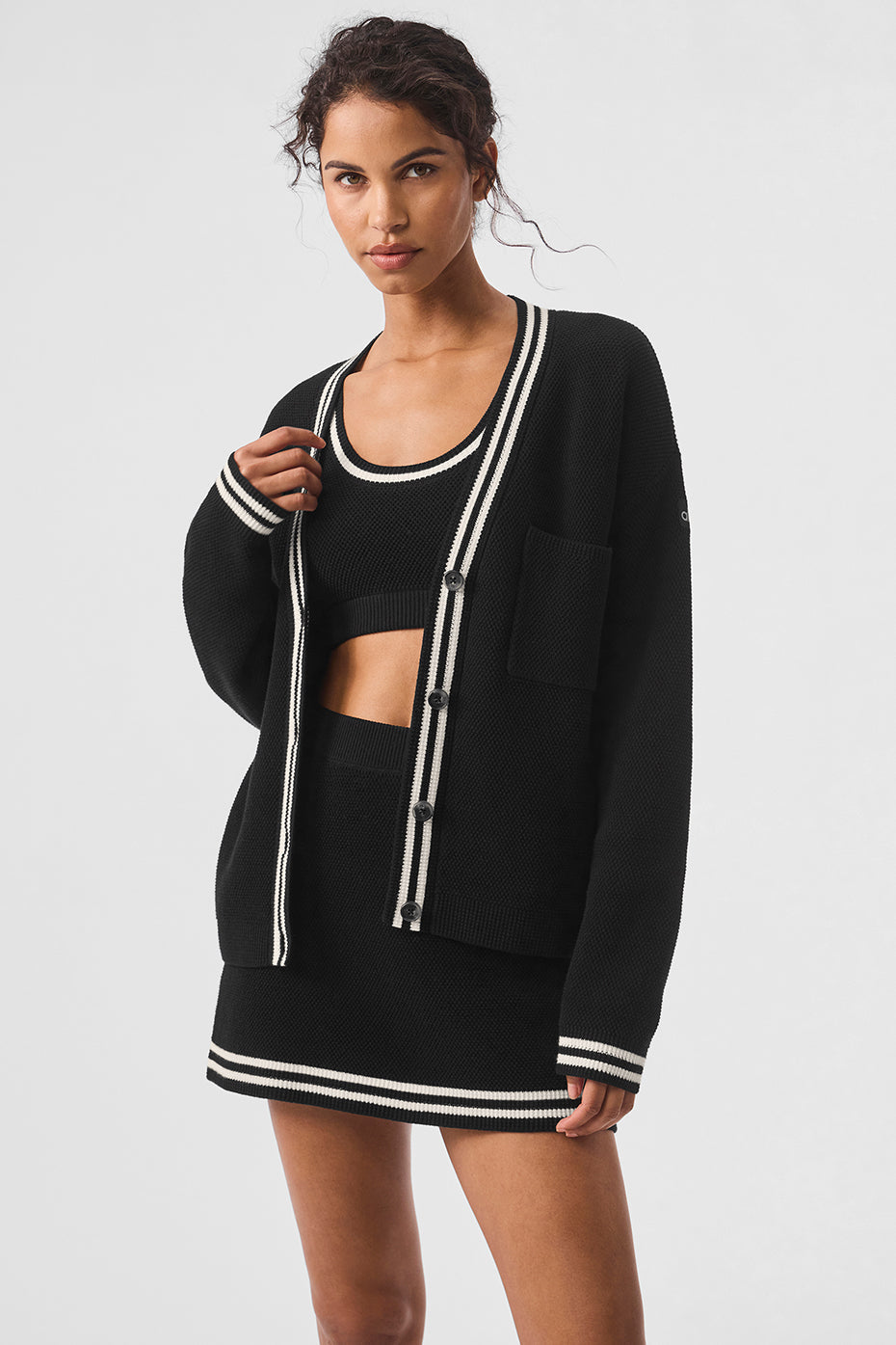 Cardigan en maille Tennis Club - Noir/Ivoire