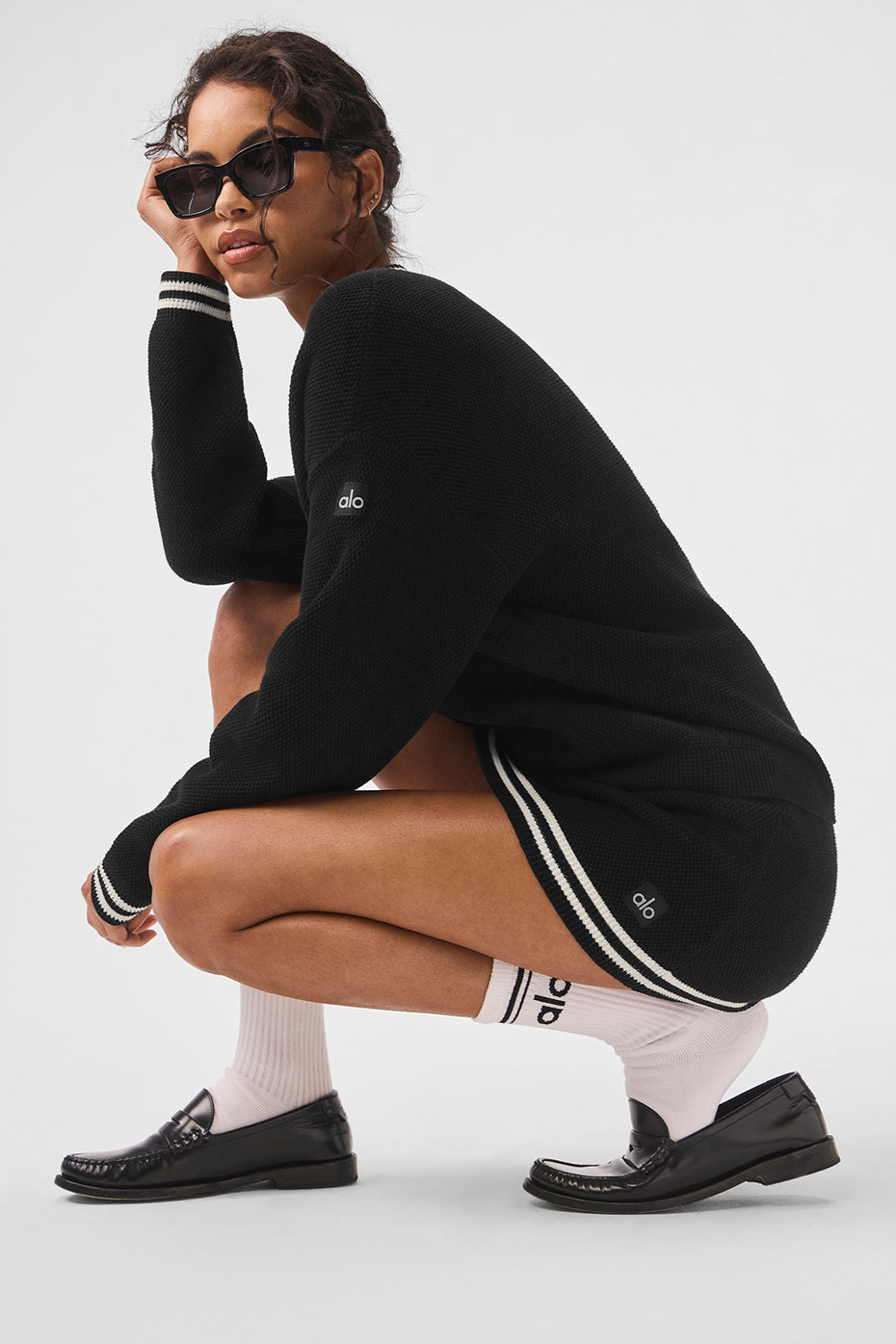 Cardigan en maille Tennis Club - Noir/Ivoire