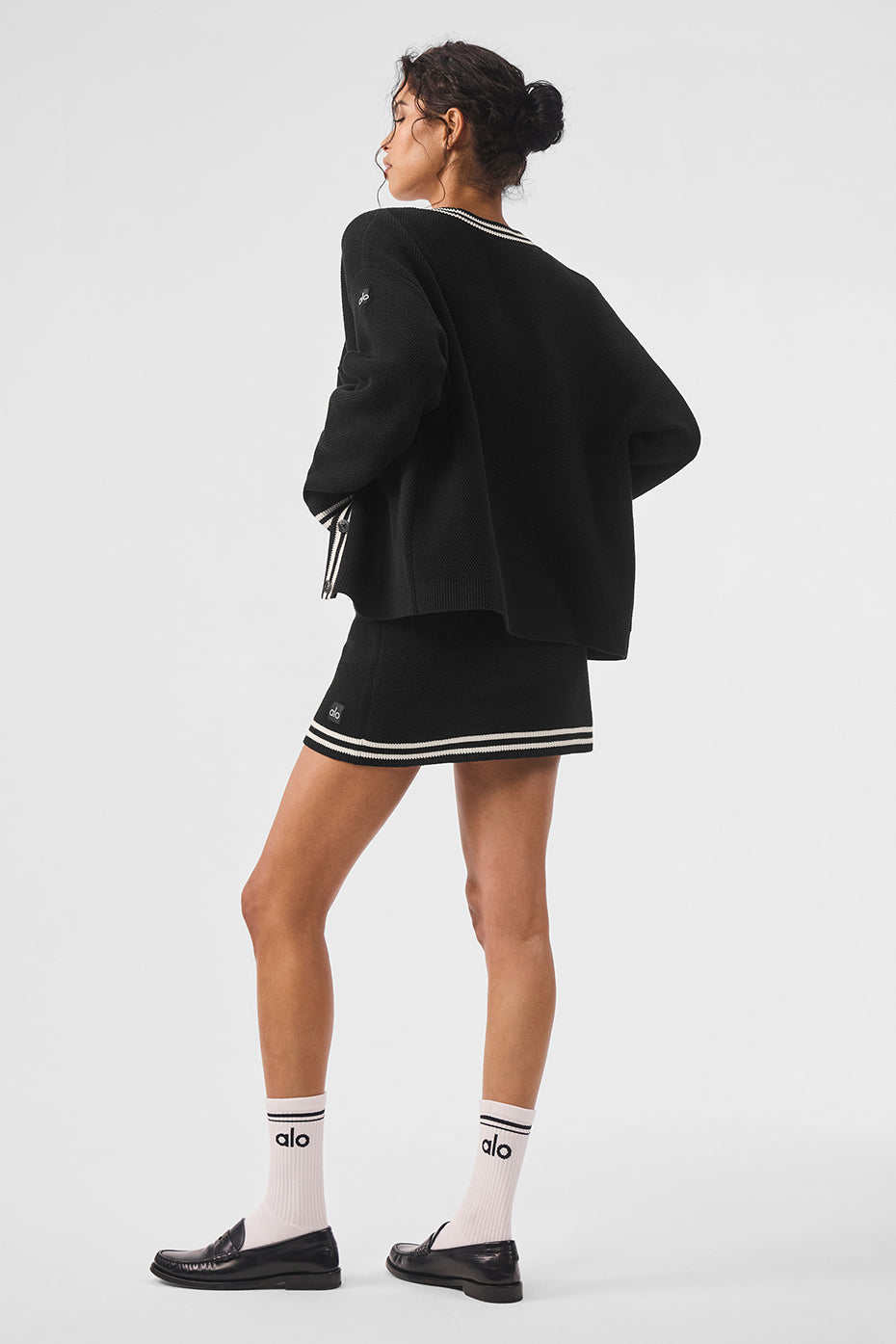 Cardigan en maille Tennis Club - Noir/Ivoire